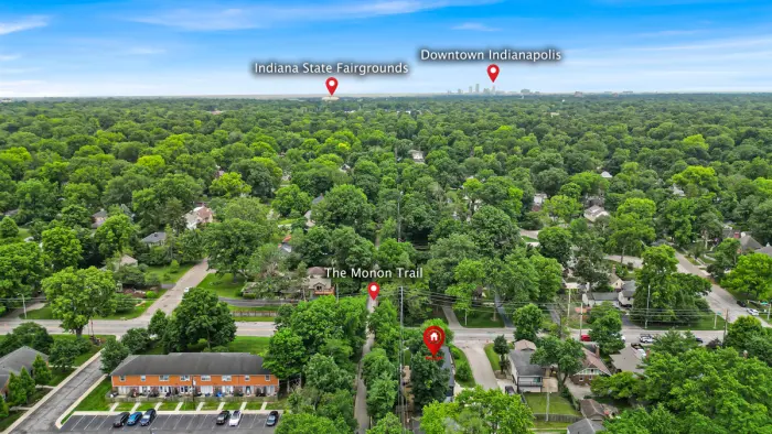 Aerial with downtown Indy markers